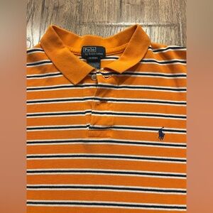 Polo Ralph Lauren Polo Shirt Youth XL 18-20 Orange Stripe Navy Pony Logo EUC